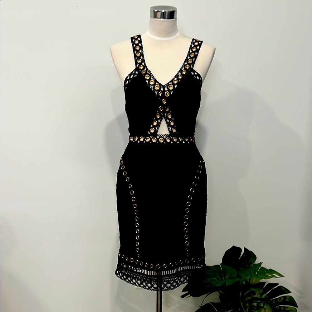 Black Dress with Gold Accents
